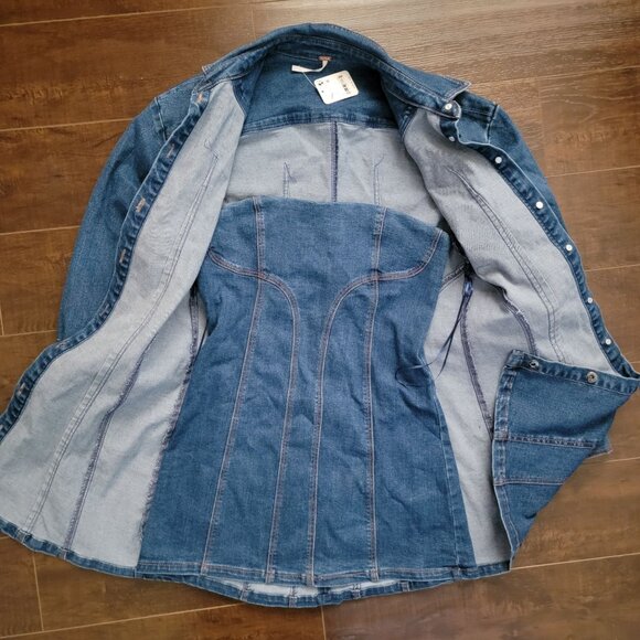 Free People Alexa Mini Dress Set Womens 8 Denim Jacket Country Contemporary - Picture 5 of 13